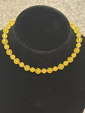 Yellow Bead Necklace with Pink Spacers